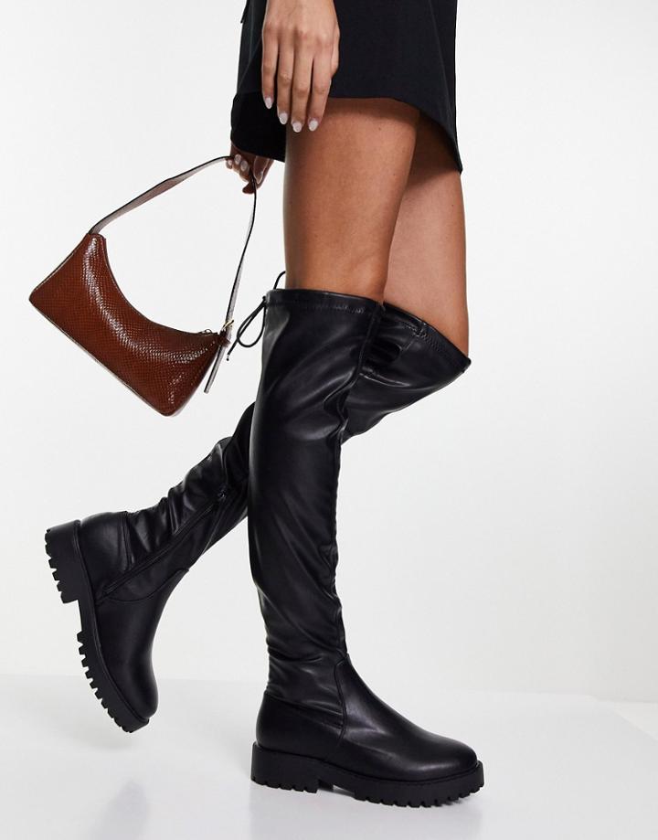 New Look Flat Over The Knee Boot In Black