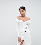 Boohoo Petite Button Down Bardot Tux Dress - White