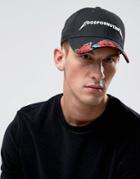 Good For Nothing Baseball Cap In Black With Embroidered Roses - Black