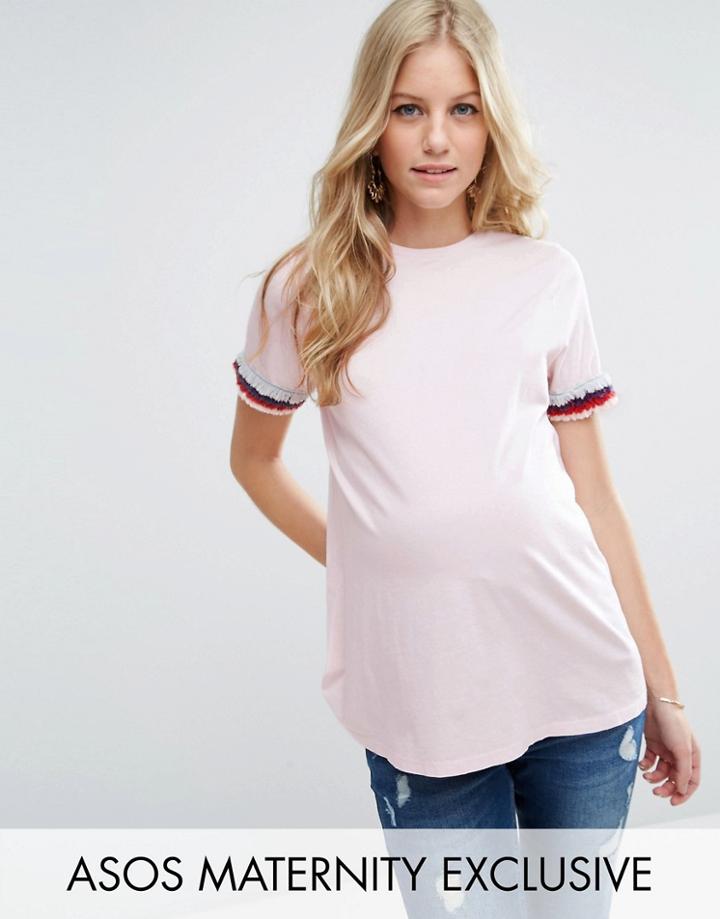 Asos Maternity Multi Fringe Sleeve T-shirt - Pink