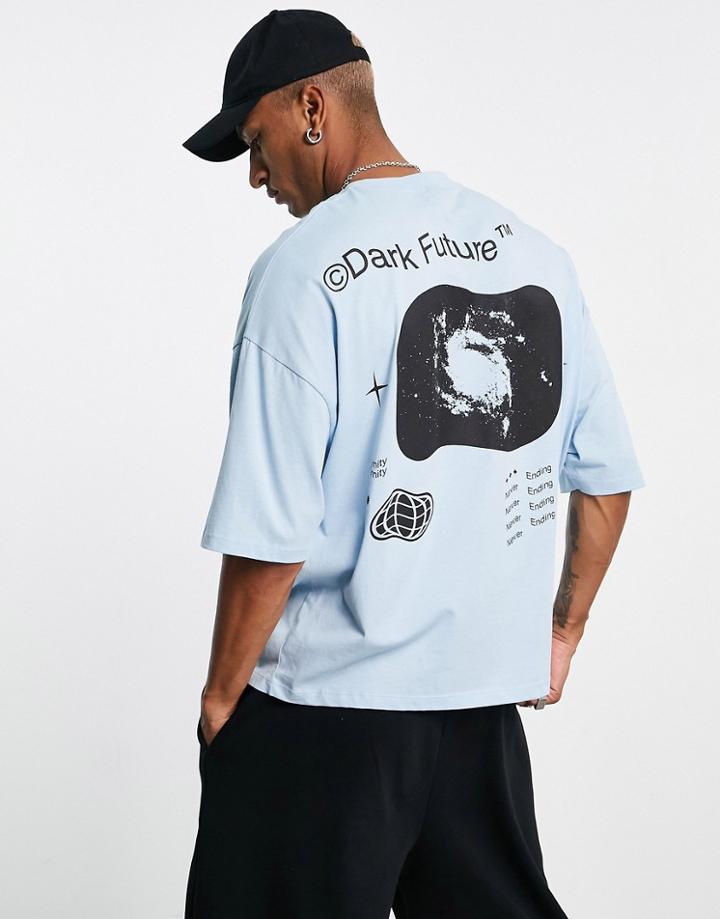 Asos Dark Future Oversized T-shirt With Planet Print In Light Blue
