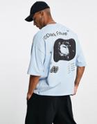 Asos Dark Future Oversized T-shirt With Planet Print In Light Blue