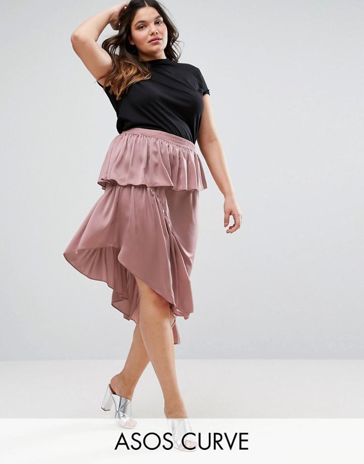 Asos Curve Deconstructed Midi Skirt In Satin - Pink