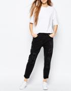 Waven True Boyfriend Jeans With All Over Rips & Distressing - Charcoal Black