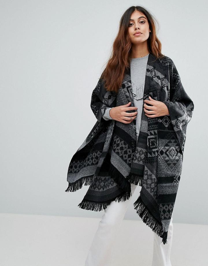Vero Moda Patterned Shawl Jacket - Black