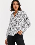Asos Design Long Sleeve Soft Shirt In Mono Squiggle Print-multi