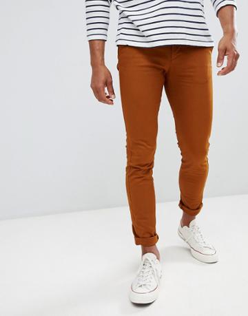Celio Skinny Fit Chino In Rust-brown