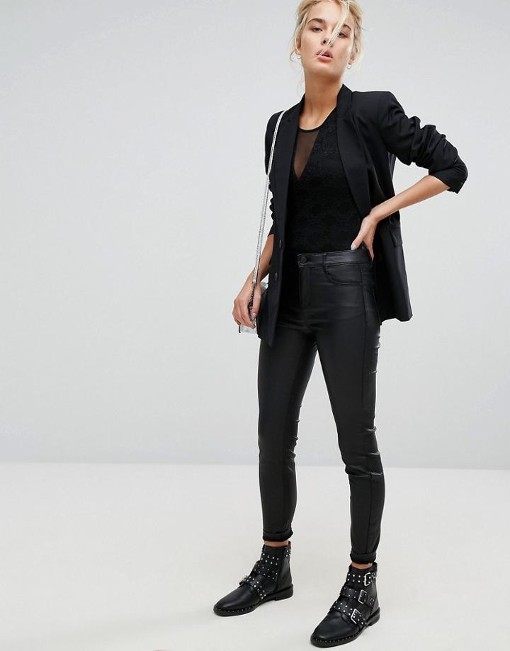 Stradivarius Coated Denim Skinny Jeans - Black