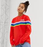 Ellesse Long Sleeve T-shirt With Chest Logo And Rainbow Stripe Exclusive To Asos-red