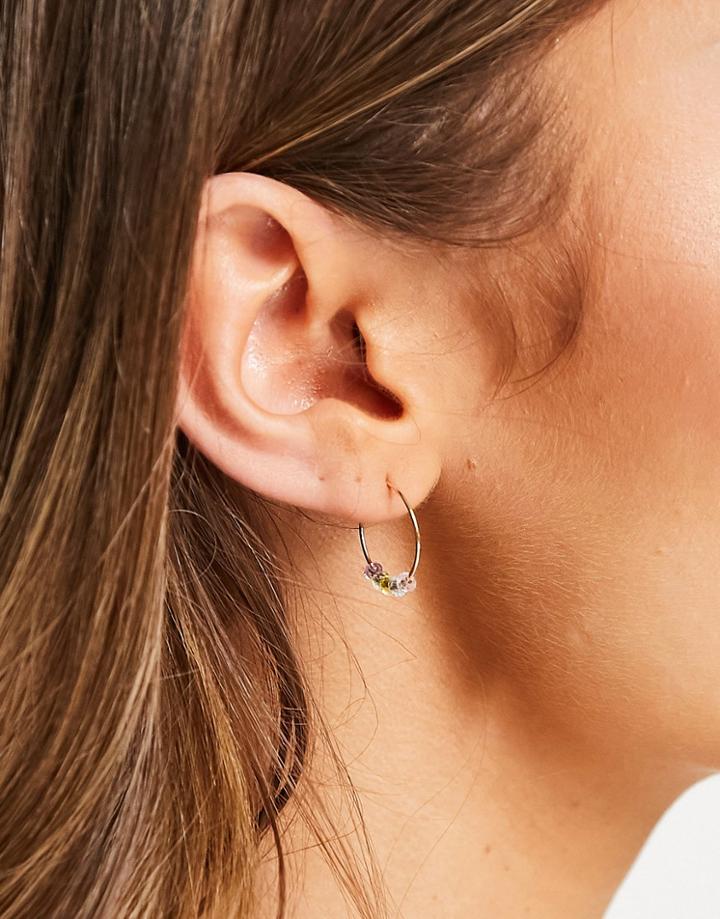 Topshop Pastel Mix Beaded Hoop Earrings In Gold
