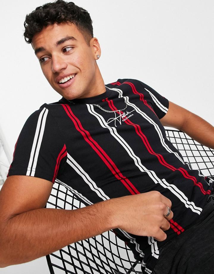 Hollister Script Logo Vertical Stripe T-shirt In Black