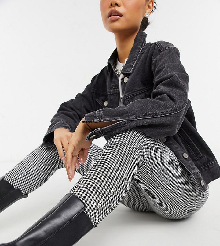 Noisy May Petite High Waisted Skinny Pants In Houndstooth-multi