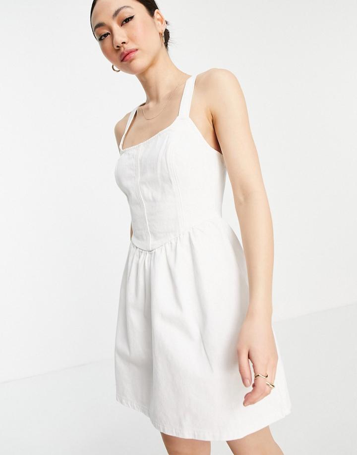 Asos Design Denim Skater Dress In White