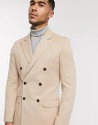 Asos Design Super Skinny Double Breasted Blazer In Camel Oxford-neutral
