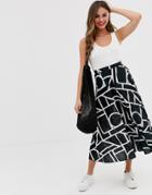 Asos Design Pleated Midi Skirt In Abstract Print-multi