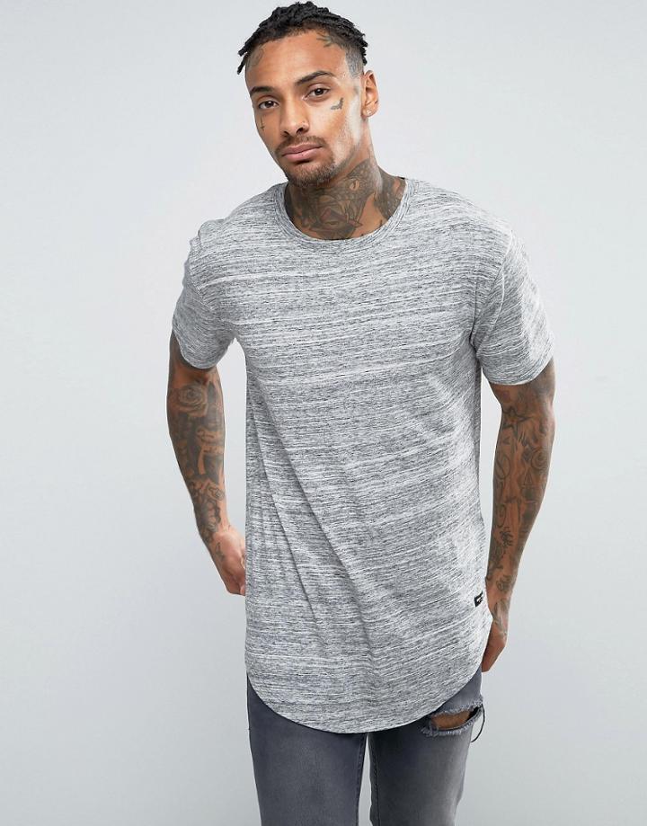 Only & Sons Longline T-shirt With Curved Hem In Marl - Black