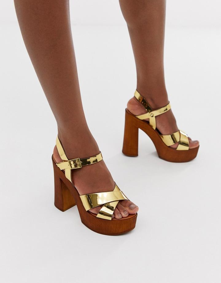 Asos Design Translate Heeled Sandals In Gold - Gold