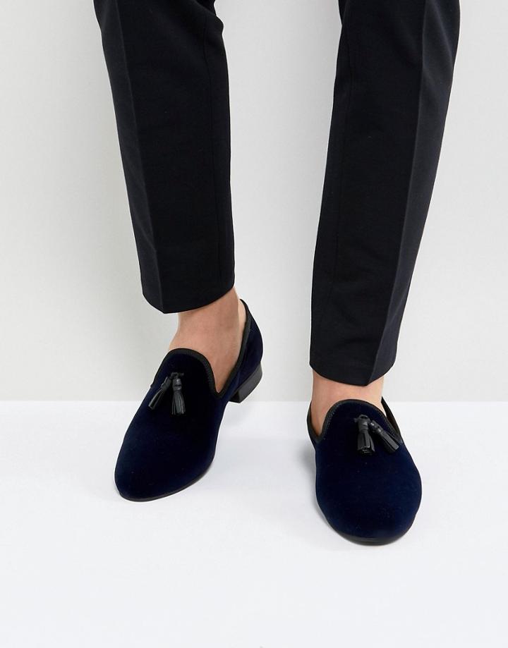 Kg By Kurt Geiger Velvet Tassel Loafers Navy - Blue
