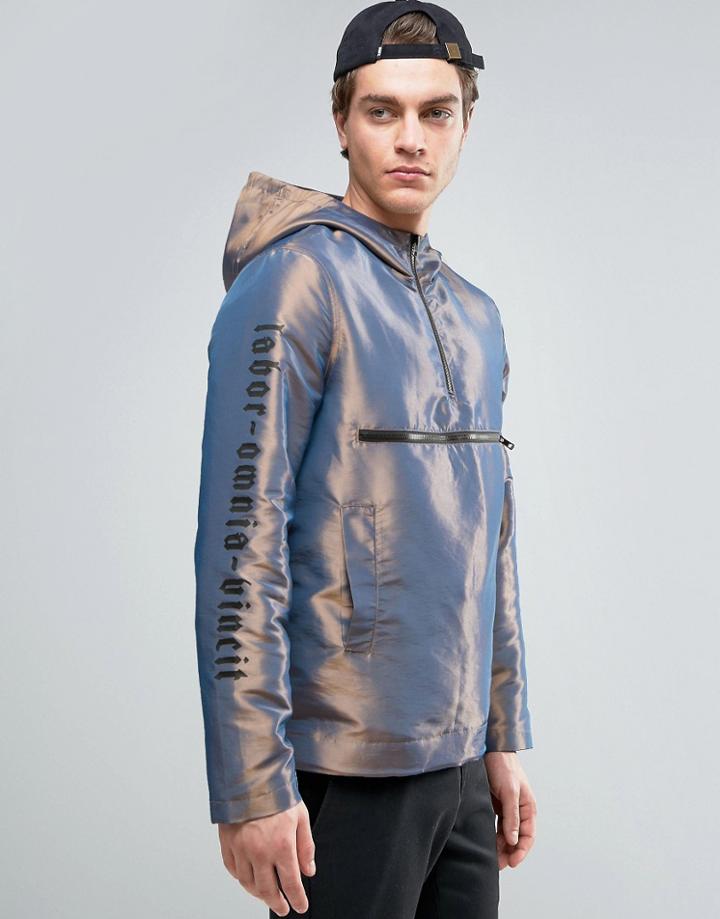 Asos Overhead Windbreaker With Sleeve Print In Silver - Silver
