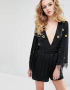 Native Rose Luxury Festival Romper With Bead Trim - Black