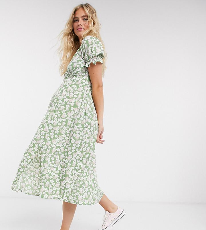 Influence Maternity Midi Smock Dress In Sage Floral-multi