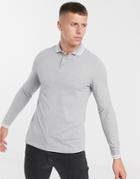 Asos Design Long Sleeve Tipped Pique Polo Shirt In Gray Marl - Gray