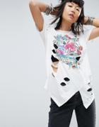 Asos T-shirt With Ravage Detail And Psychadelic Band Print - Cream