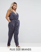 Yumi Plus Jumpsuit In Floral Print - Navy