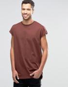 Asos Longline T-shirt In Oversized Fit In Red - Chestnut