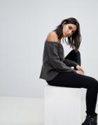 Nytt Alexa Off Shoulder Flared Sleeve Top - Gray