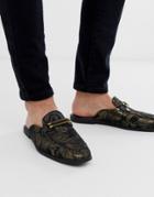 Asos Design Backless Mule Loafer In Floral Print With Snaffle-black