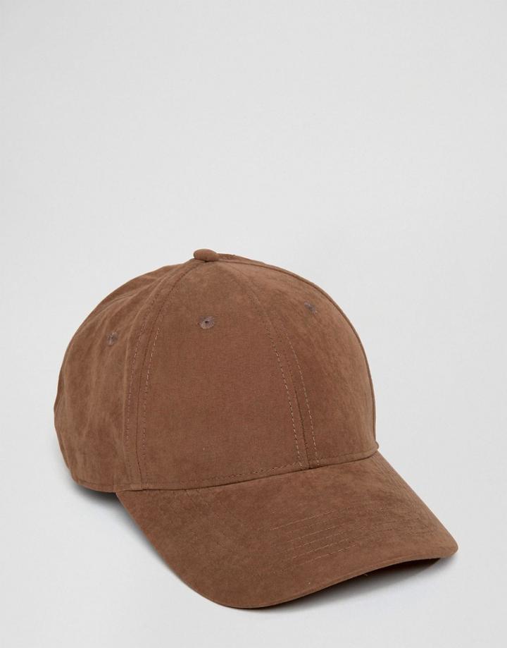 Asos Baseball Cap In Brown Peached Texture - Brown
