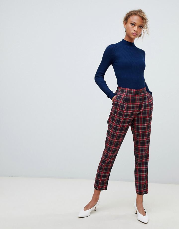 New Look Plaid Check Pull On Pants - Blue