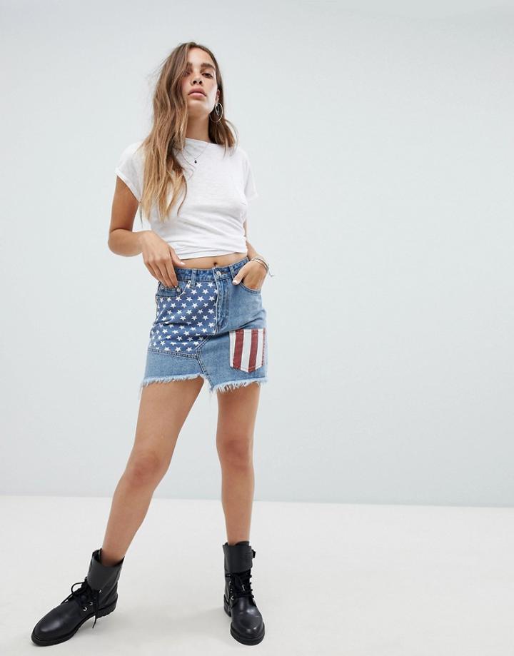 Signature 8 Stars & Stripe Denim Skirt - Blue