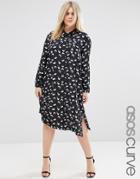 Asos Curve Oversized Shirt Dress In Animal Polka Dot - Navy