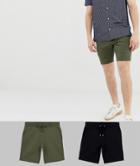 Asos Design Jersey Skinny Shorts 2 Pack Black / Khaki - Multi