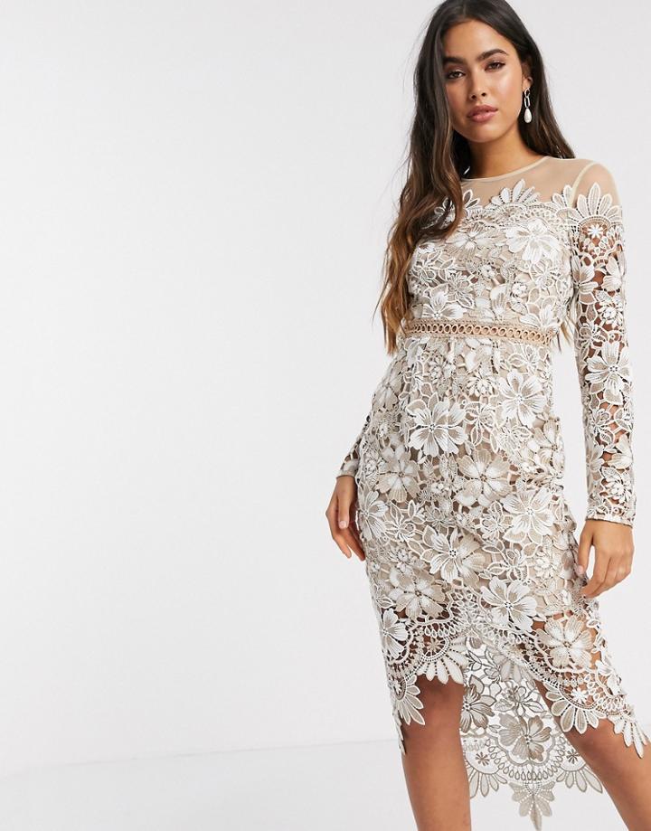 Asos Design Embroidered Floral Midi Dress With Circle Trim-white