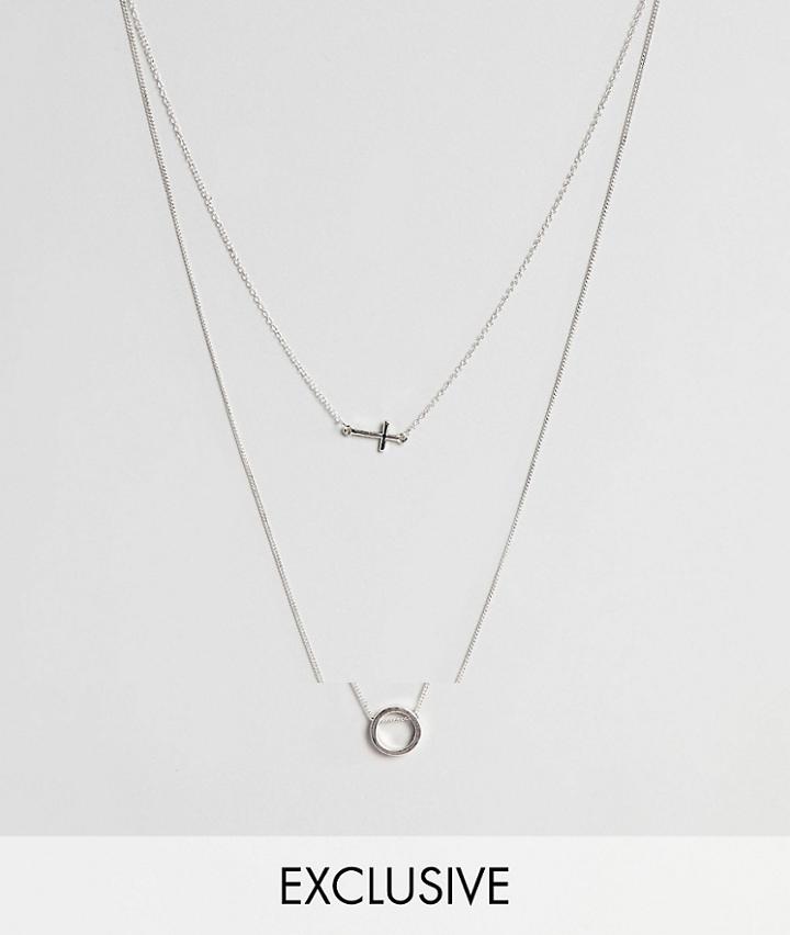 Icon Brand Antique Silver Chain Necklace & Circle Pendant In 2 Pack Exclusive To Asos - Silver