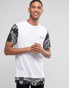 Asos Super Longline T-shirt With Bandana Print Sleeves And Hem And Chest Print - White