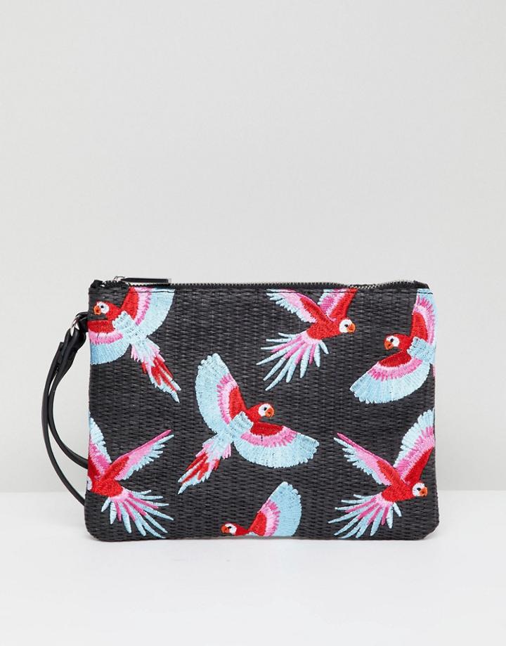 Skinnydip Black Parrot Zip Top Clutch Bag - Black