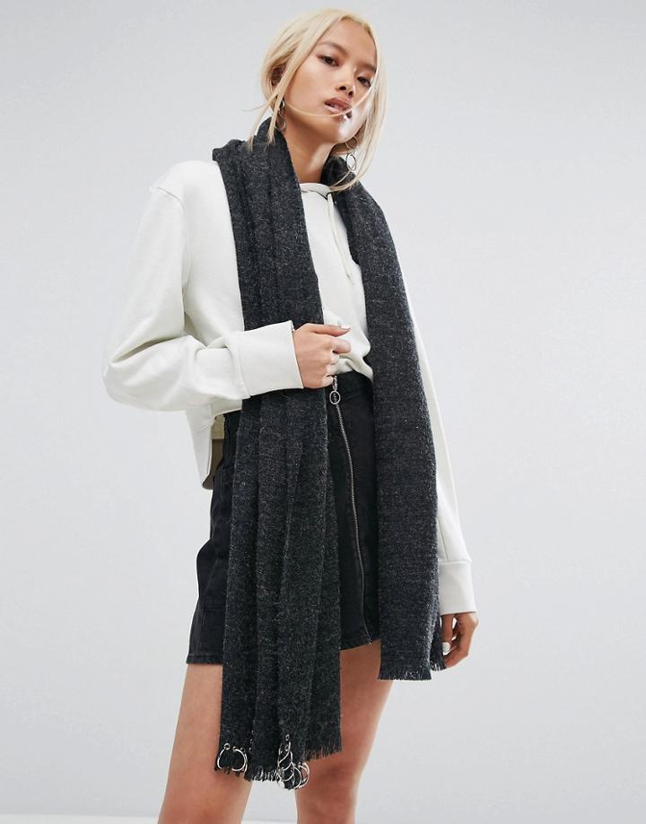 Shikumi Oversized Knitted Scarf With Piercing Detail - Gray