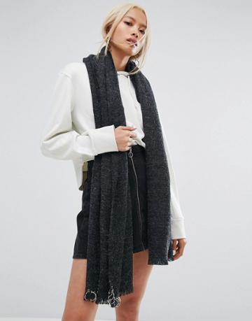 Shikumi Oversized Knitted Scarf With Piercing Detail - Gray