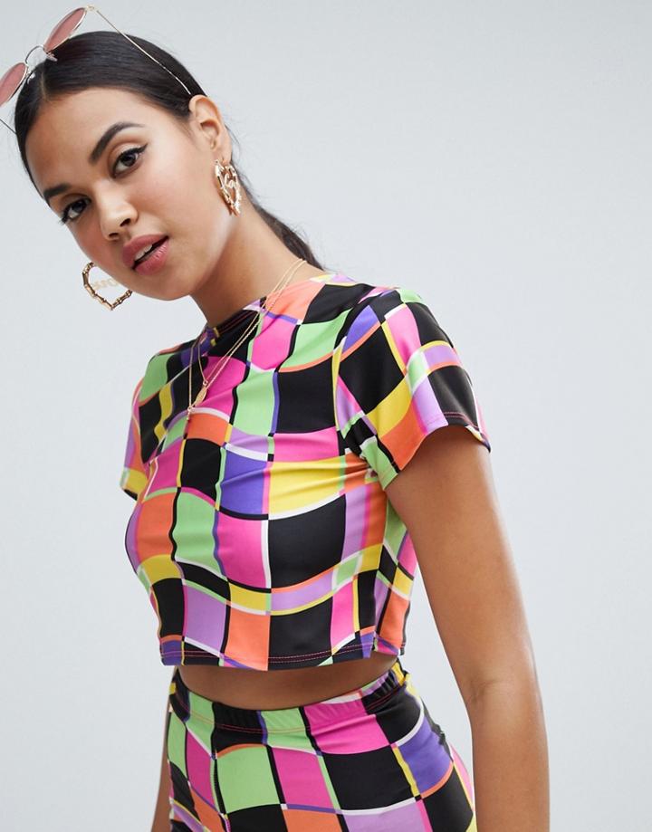 Jade Clark X Tara Khorzad Turtleneck Crop T-shirt In Abstract Print - Blue