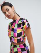 Jade Clark X Tara Khorzad Turtleneck Crop T-shirt In Abstract Print - Blue