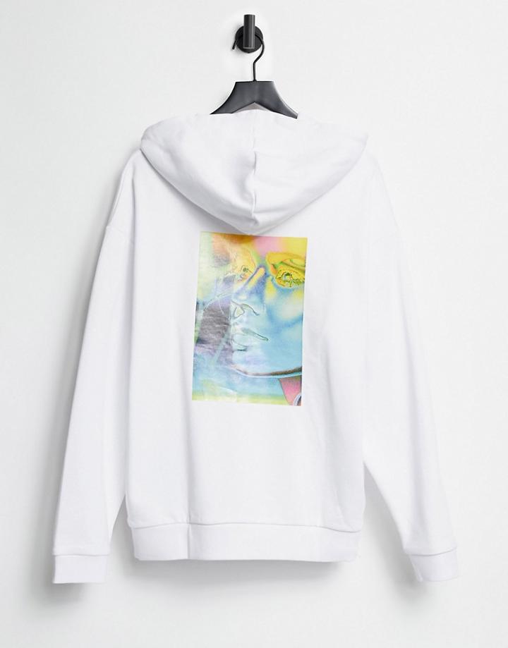 Asos Design Oversized Hoodie In White With Glossy Back Print