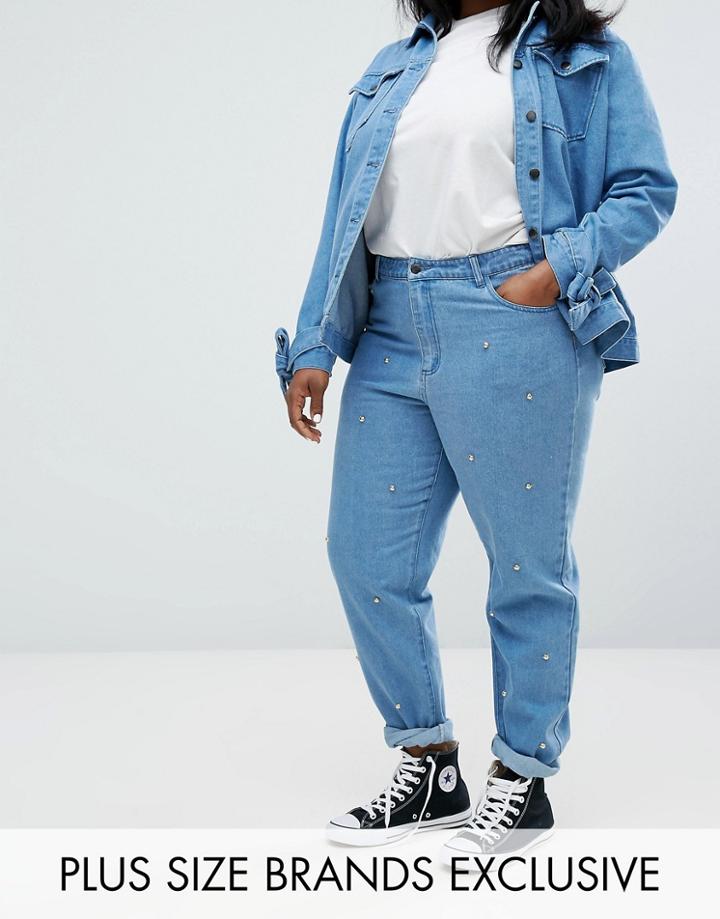Daisy Street Plus Boyfriend Jean With Stud Detail - Blue