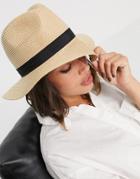 French Connection Ribbon Sun Hat In Natural And Black-multi
