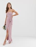 Tfnc Bridesmaid Exclusive Bandeau Wrap Midaxi Dress With Pleated Detail In Pink - Pink