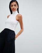 Asos Design Super Crop Sweater In Rib With High Neck - Cream