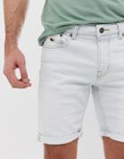 Pull & Bear Slim Denim Shorts In Bleach - Blue